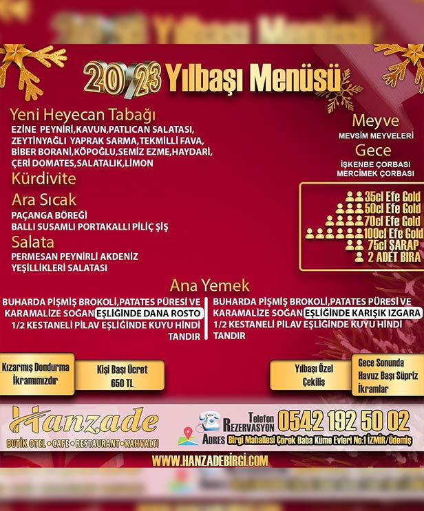 Birgi Hanzade Otel Yılbaşı 2023