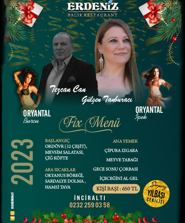 İnciraltı Erdeniz Restaurant Yılbaşı Programı 2023