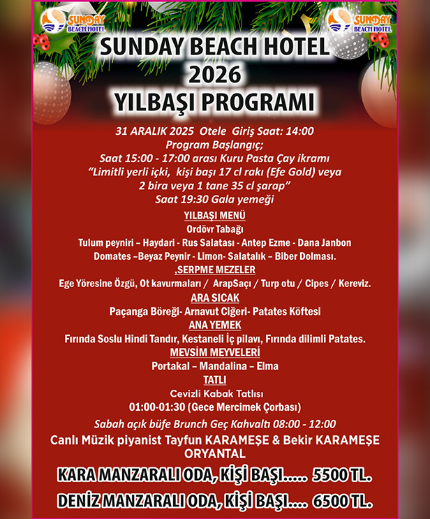 Sunday Beach Hotel Kuşadası Yılbaşı 2026